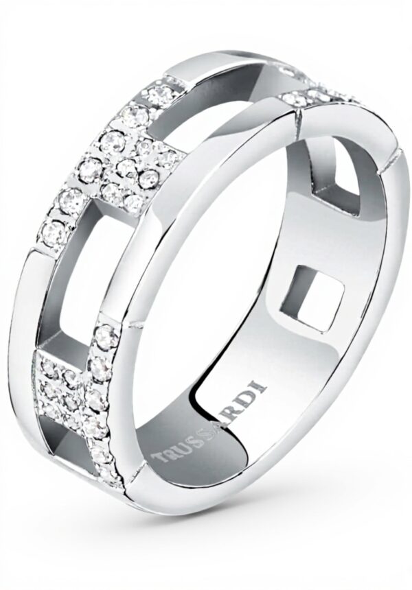 TRUSSARDI T-Logo Anello Donna Acciaio Zirconi