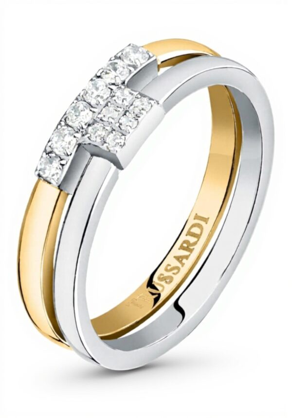 Anello Trussardi donna acciaio logo T zirconi regalo