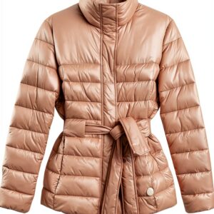 Giaccone Donna Nylon Piumino Rosa Seppia Manica Lunga-0