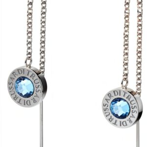 TRUSSARDI Orecchini Donna in Acciaio, Pendenti, Cristalli Azzurri, Collezione T-LOGO - TJAXC118-0